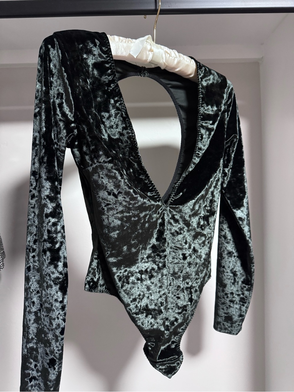 Crushed Velvet Long-Sleeve Bodysuit - Black Victoria Secret